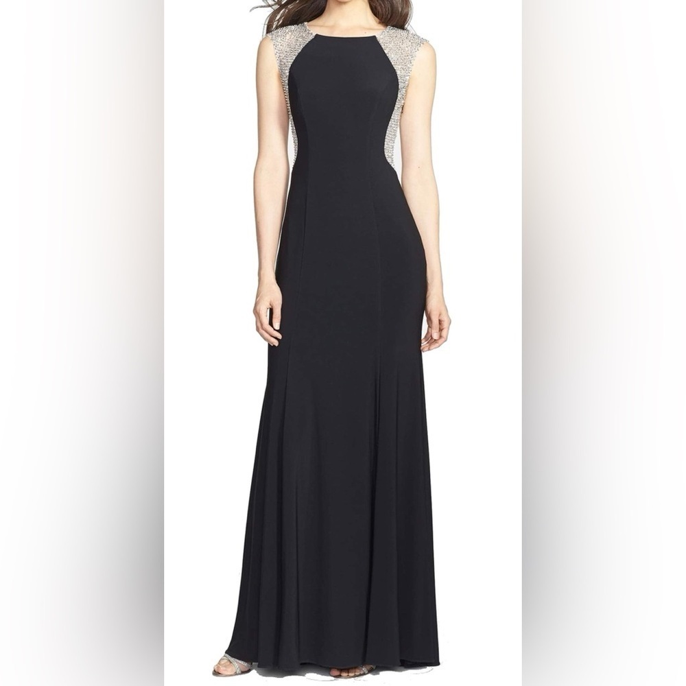 Xscape Women's Cap Sleeve Beaded Back Formal Gown